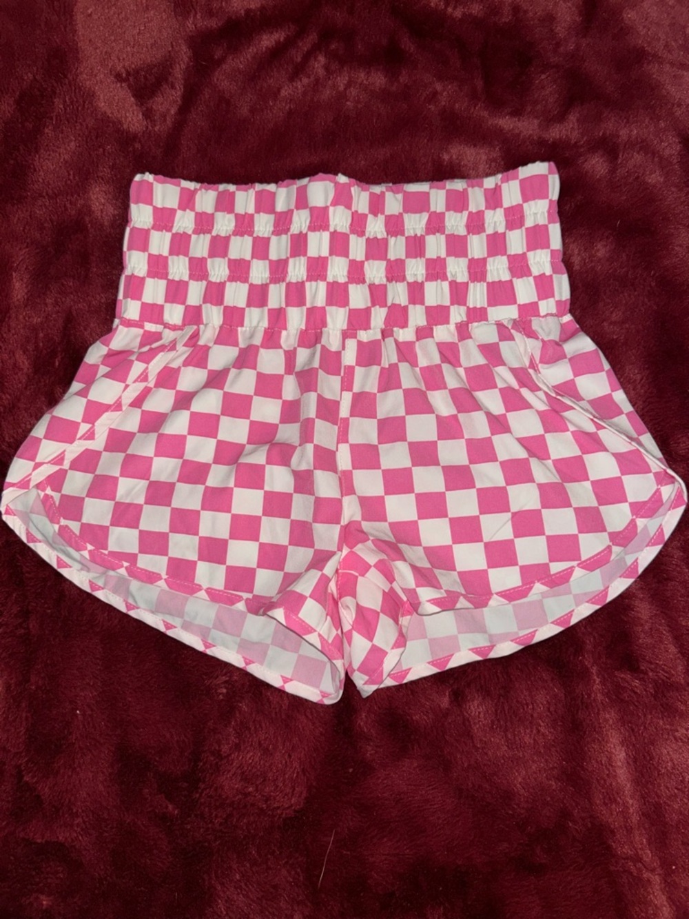 Vanilla Star Pink & White Checkerboard High-Waist Athletic Shorts